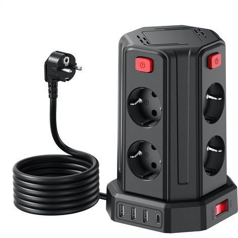 Multiprise avec 4 USB, 8 Prises, Protection Contre Les surtensions, multiprise avec Interrupteur, câble d'extension de 3 m, multiprise pour la Maison, Le Bureau (1/5)