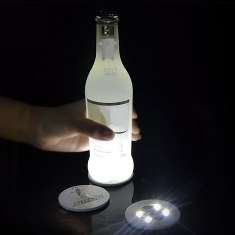 Nappe blanche - Mini dessous de verre lumineux LED, autocollants lumineux pour bouteille de Noël, boîte de nuit, bar, vase (1/4)