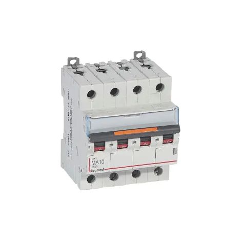 Disjoncteur magnétique seul DX³ MA 25kA arrivée haute départ bas vis 4 Pôles 400V 10A 4 modules LEGRAND 409890