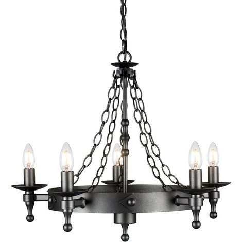 Elstead Warwick - Lampadario a 5 Luci Finitura Nero Grafite, E14