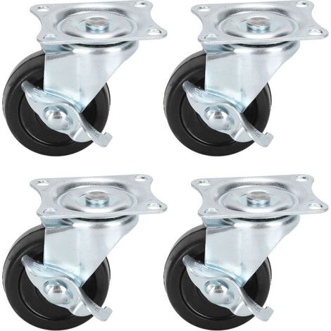 4 Roulettes pivotantes 2 pouces sans axe avec frein latéral en caoutchouc pour chariot domestique (1/5)