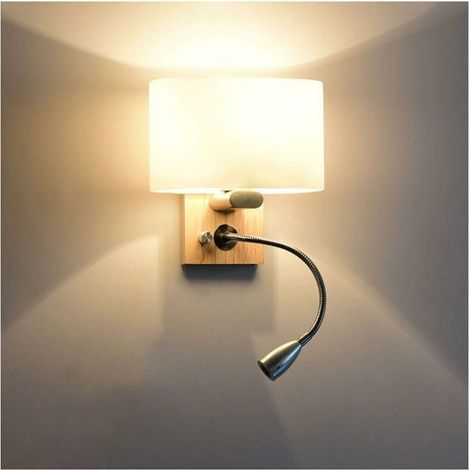 VURAHOME - Applique de chevet moderne E27 3W Liseuse Nordic Hotel Style Contemporain Simple Lampes en verre Abat-jour Applique en bois avec interrupteur à bouton flexible pour chevet Chambres à couche (1/5)