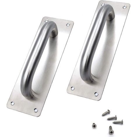 Lot de 2 poignées de porte coulissantes, poignées de porte en acier inoxydable, portes coulissantes, poignées de porte avec plaque métallique (200 x 65 mm) (1/5)