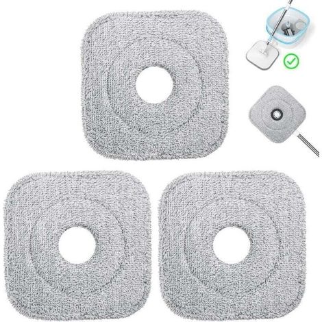 Ensemble de 3 Têtes de Rechange Balai Serpillère en Microfibre, Tampons de Rechange Vadrouille Carrée, Absorbante, Lavable en Machine, Utilisation Humide et Sèche pour Mop Serpillere (1/4)