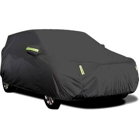 Funda protectora para coche para exteriores, resistente a la intemperie – Tejido de nailon resistente a los rayos UV e impermeable – Dimensiones: 4,15 x 1,7 x 1,5 m – 6 tiras reflectantes (1/5)