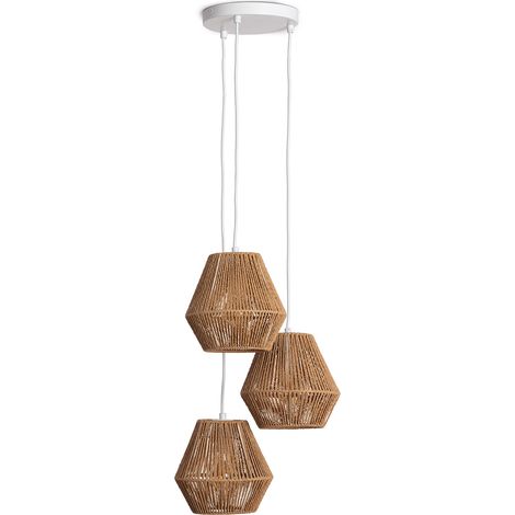 Pendelleuchte Geflochtenes Papier Trilla 3 Strahler Braun