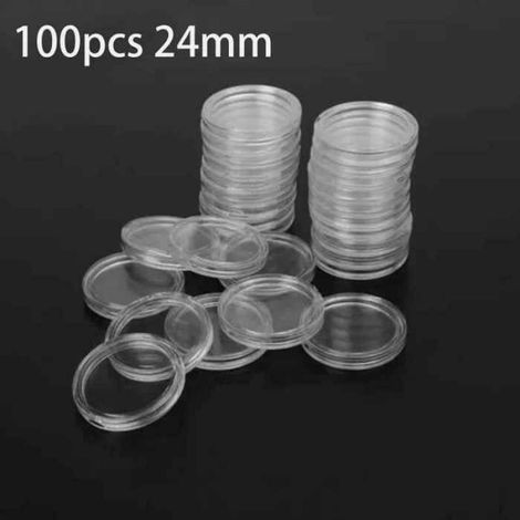Capsules rondes transparentes pour pièces de monnaie,100 pièces,stockage d'argent/Pence- 24 mm[E8419]
