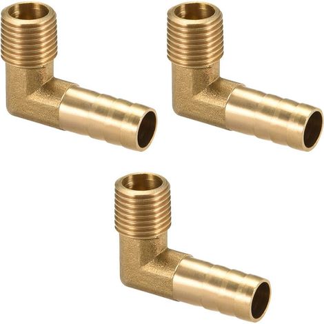 Raccord Cannelé Tuyau Barbillon Laiton 90° Coude 10 mm Barbelé à 1/4 PT Mâle 3Pcs (1/5)