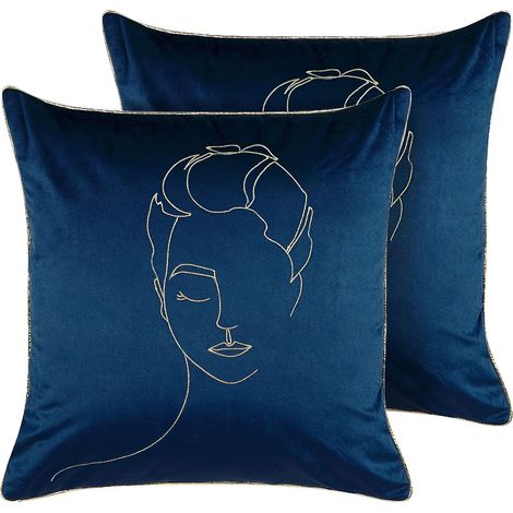 Dekokissen 2er Set CROCUS Samtstoff 45 x 45 cm Dunkelblau Abstraktes Muster (1/5)