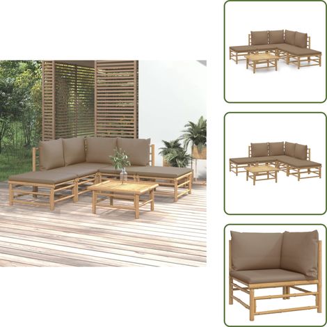 Salon de jardin 6 pcs avec coussins taupe bambou - Salon De Jardin - Mobilier De Jardin - Ensemble De Salon - Ensemble De Meubles De Jardin - Bamboos (1/5)
