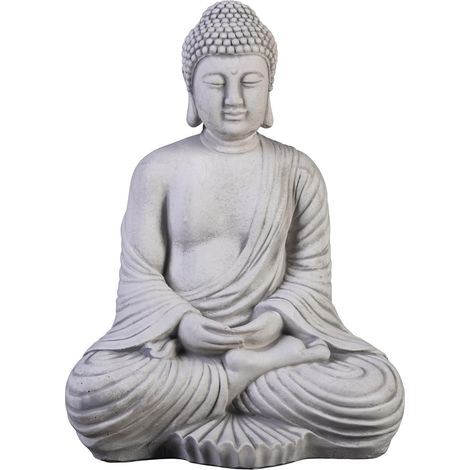 Statue Bouddha ,Figure de Pierre Massive Bouddha en Pierre reconstituée, résistant au Gel (Gris)