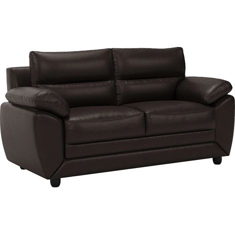 Vente-Unique – Canapé droit 2 places marron chocolat en simili – Accoudoirs courbés – Garnissage mousse polyuréthane – Longueur 163 cm (1/4)