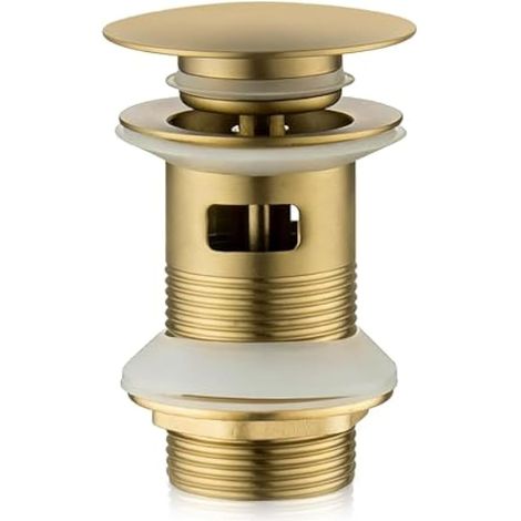 Bonde de lavabo pop-up doré brossé avec trop-plein, bouchon à clic 1 1/4" pour salle de bain, bonde à bouton poussoir pour vasques à poser, finition laiton durable.