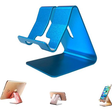 Handyhalterung aus Aluminiumlegierung – 7 x 6,2 x 7,4 cm – Dreieckiges Design – für Smartphones und Tablets – Blau – Tragbar (1/5)