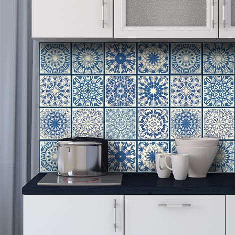 Sticker Mural Carrelage adhésif Cuisine Salle de Bain - 24 STICKERS CARRELAGES AZULEJOS EMIDIO - 24stickers10x10cm (1/5)