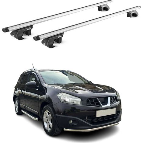OMAC Barres de toit aluminium certifiées TÜV pour Nissan Qashqai J10 +2 2007-2013 – Pour rails de toit standards – Rainure en T – Charge max 90 kg – 2 antivols Argent (1/4)