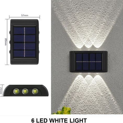 (1PC-6LED-BLANC) Lampe murale solaire d'extérieur étanche à LED, éclairage solaire vers le haut et vers le bas, lampe décorative pour jardin, balcon, cour ou rue (1/5)