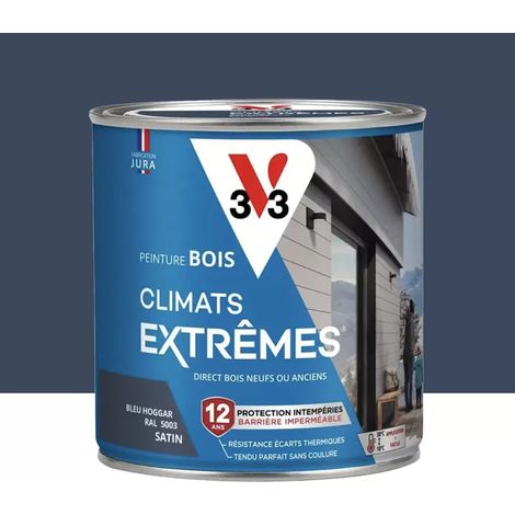 Peinture bois V33 Climats Extrêmes Satin Bleu hoggar 0,5 L (1/3)