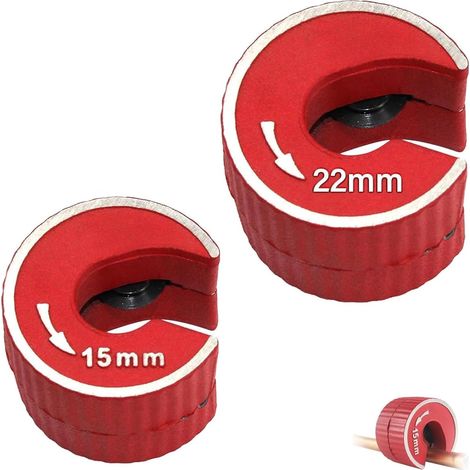Rohrschneider, 15 mm und 22 mm, Kupferrohrschneider, Rohrschneider-Set mit 2 Ersatzrohrschneidradklingen, Rohrscheibe zum Schneiden von Kupfer, Messing, PVC, Aluminium, Rot, 2 Stück (1/5)