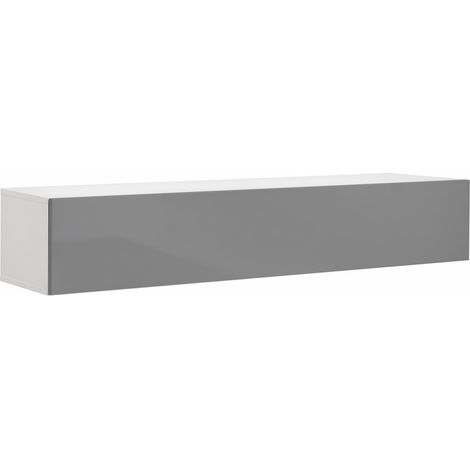 Mobile TV Sospeso Design Moderno Con 3 Vani Contenitore Anta A Ribalta Reversibile Frontale Lucido Per Zona Living 160 X 34 X 40 Cm Grigio E Bianco (1/5)
