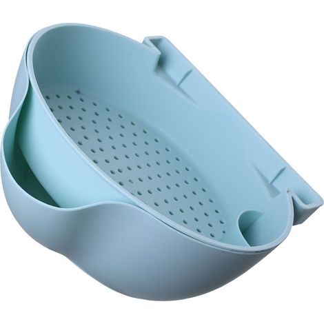 Panier à fruits et légumes créatif en plastique bleu, idéal pour les personnes paresseuses, avec support pour téléphone, bol à graines de melon et assiette à fruits à double compartiment égouttoir. (1/5)