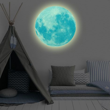 30 cm großer, leuchtender Mond-Wandaufkleber zur Dekoration von Kinderzimmern und Schlafzimmern (cyangrünes Licht) (1/5)