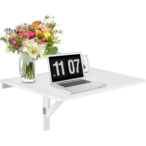 COSTWAY Tavolo Pieghevole a Muro, Tavolino Porta PC da Parete in Legno, Tavolo a Scomparsa Multifunzionale, Ideale per Soggiorno, Cucina e Studio, 80 x 60 x 45 cm (Bianco) (1/5)