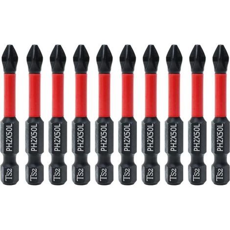 10PCS 50mm Embouts de Tournevis à Tête Tournevis Cruciforme PH2 Embout Visseuse Aimanté, Mèche Croisée Antidérapante Embout Visseuse Magnétique à Tige Hexagonale (1/5)