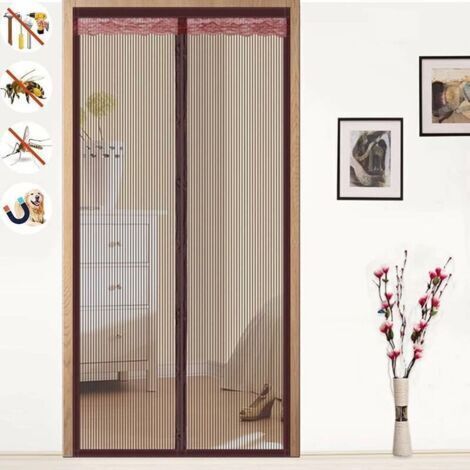 Moustiquaire Porte Fenêtre, Rideau Anti Moustique Magnétique Fermeture Automatique, Moustiquaire Aimantée Pour Porte Fenetre Le Matériau Du Fil De Diamant Ne Se Déchire Pas - Brun 120x220cm (1/3)
