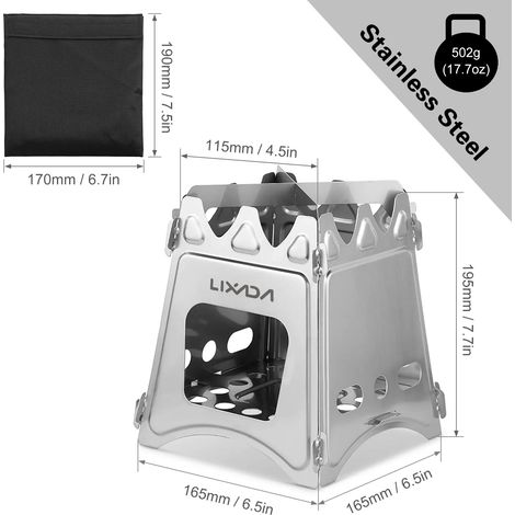 Réchaud à bois pliable compact en titane/acier inoxydable, idéal pour la cuisine en extérieur, les pique-niques et le camping. Brûleur à bois portable. Réchaud de cuisson portable. (1/5)