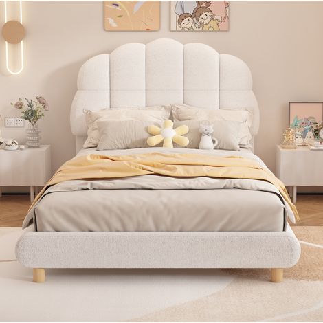 Letto per bambini in plush bianco 90x200 cm con testiera sagomata e rete a doghe (1/5)