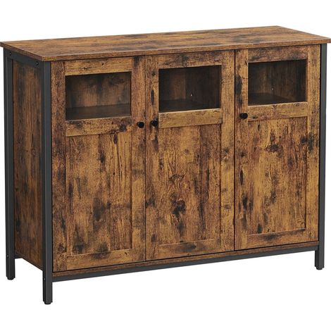 Aparador de 100 x 35 x 75 cm con armario de 3 puertas para comedor salón cocina recibidor estructura de acero estilo industrial color marrón rústico y negro 120006427