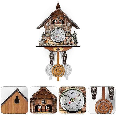 Horloge à coucou ancienne en bois avec motif de nichoir, idéale pour la décoration intérieure. Horloge murale à pendule automatique. (1/5)
