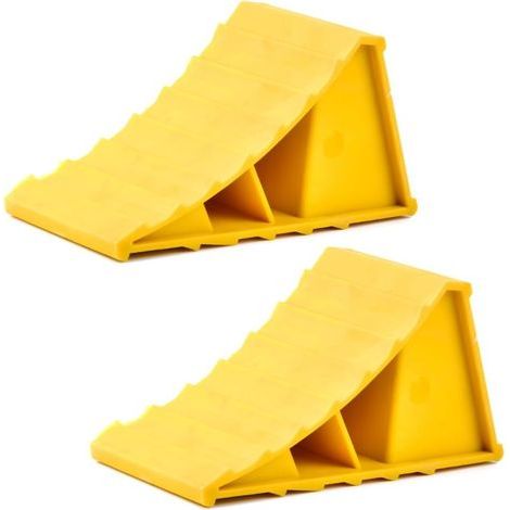 Cale de roue, 2 pièces, bloc antidérapant, cales de roue, cale de roue de voiture, cale de roue de voiture, pour caravane, camping-car, voiture, moto, van à chevaux – Jaune (1/4)