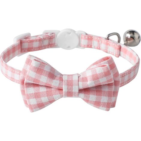 Collier Pour Chat À Dégagement Rapide Avec Nœud Papillon Et Clochette - Réglable Pour Chatons Et Chiots - Motif Écossais Rose - Taille S 28cm (1/5)