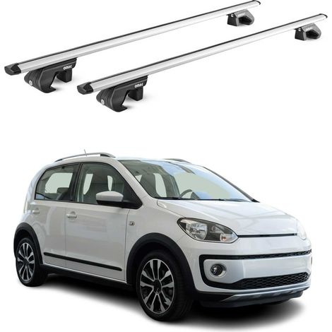 OMAC Dachträger Aluminium TÜV geprüft für VW Cross Up 2012-2019 – Für Standard Dachreling – T Nut – Max 90 kg – 2 Schlösser Silber (1/5)