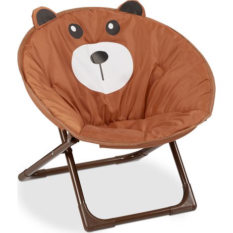 Relaxdays Moonchair Kinder, Bär, faltbar, HxBxT: 47 x 50 x 48 cm, Kinderstuhl draußen & drinnen, Kindersessel, braun