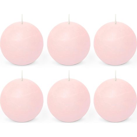 6x Bougie Boule Rustique 80 mm 24h - rose clair (1/5)