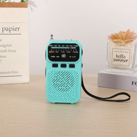 (Bleu) Mini radio analogique FM/AM - Lampe torche - Signal stable - DSP - Rechargeable - Enceinte Bluetooth (1/5)