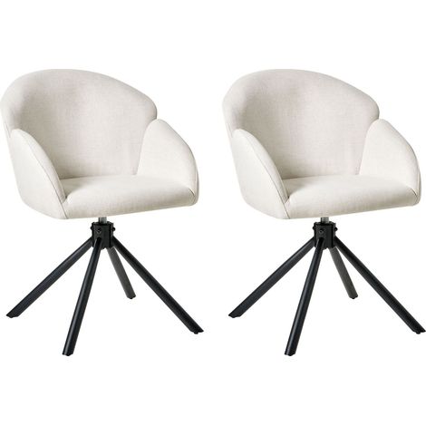 Set of 2 Dining Chairs Swivel MAYBEE Fabric Off-White