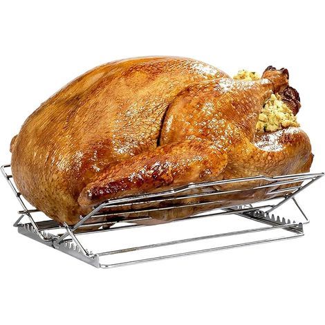 Foldable Grill Rack, Adjustable Meat Rack, Stainless Steel Roasting Rack, Turkey Roaster Stand, Foldable Meat Rack, Adjustable Roaster Rack, Stainless Steel Kitchen Gadgets (1/5)