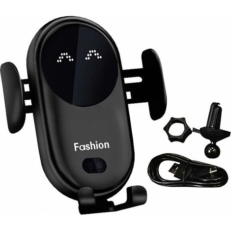 Chargeur de voiture sans fil, chargeur de voiture à pince automatique avec rotation à 360° pour iPhone, Samsung, Huawei, LG et tous les appareils (noir) (1/4)