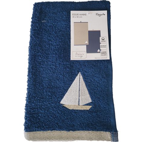 Essuie mains eponge 30 x 50 cm Bateau regate bleu (1/2)