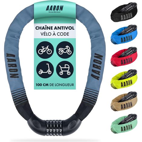 Antivol pour vélo Lock One à Combinaison à 5 Chiffres - Chaine en Acier/Niveau de sécurité élevé - pour vélo électrique/VTT/VTC/vélo de Ville/vélo de Course/véhicule électrique (1/5)