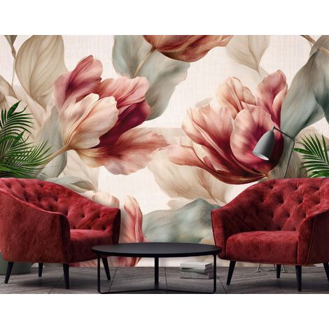 Fototapete Blumen Vintage Beige, für Wohnzimmer und Schlafzimmer, 150 x 105 cm – Komplettset inkl. Kleister & Anleitung (1/5)