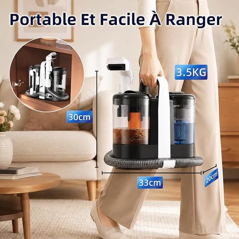 Shampouineuse 600w - 15kPa Nettoyeur Canapé Tissu - Avec Détergent (1/3)