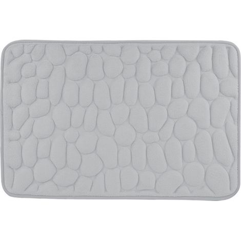 Tapis de bain en mousse à mémoire de forme 50 x 80 cm, tapis antidérapant motif galets, couleur gris clair (1/3)