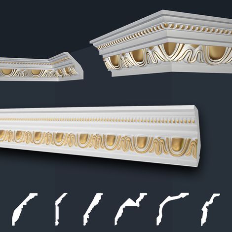 Modanature in stucco oro, EPS Styropor form-fitting, pacchetti economici Marbet Series-B: B-24 oro / 70x90mm, 2 metri / 1 modanatura (1/5)