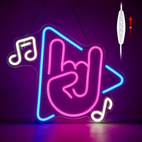 Luce notturna al neon, insegna luminosa a forma di microfono, con dimmer, decorazione da parete per studio, karaoke, bar, sala giochi, camera da letto, negozio (1/4)
