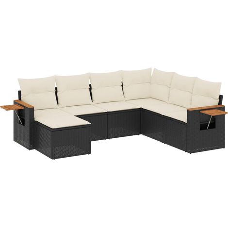 Salon de jardin 7 pcs avec coussins noir résine tressée (1/3)